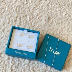 Sterling silver necklace + 2 pairs earrings